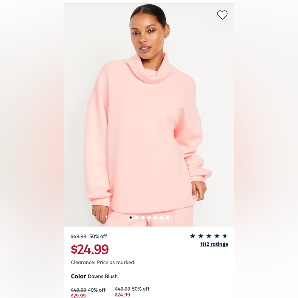 Light Pink Mock Neck Pullover Sweatshirt - Picture 2 of 4